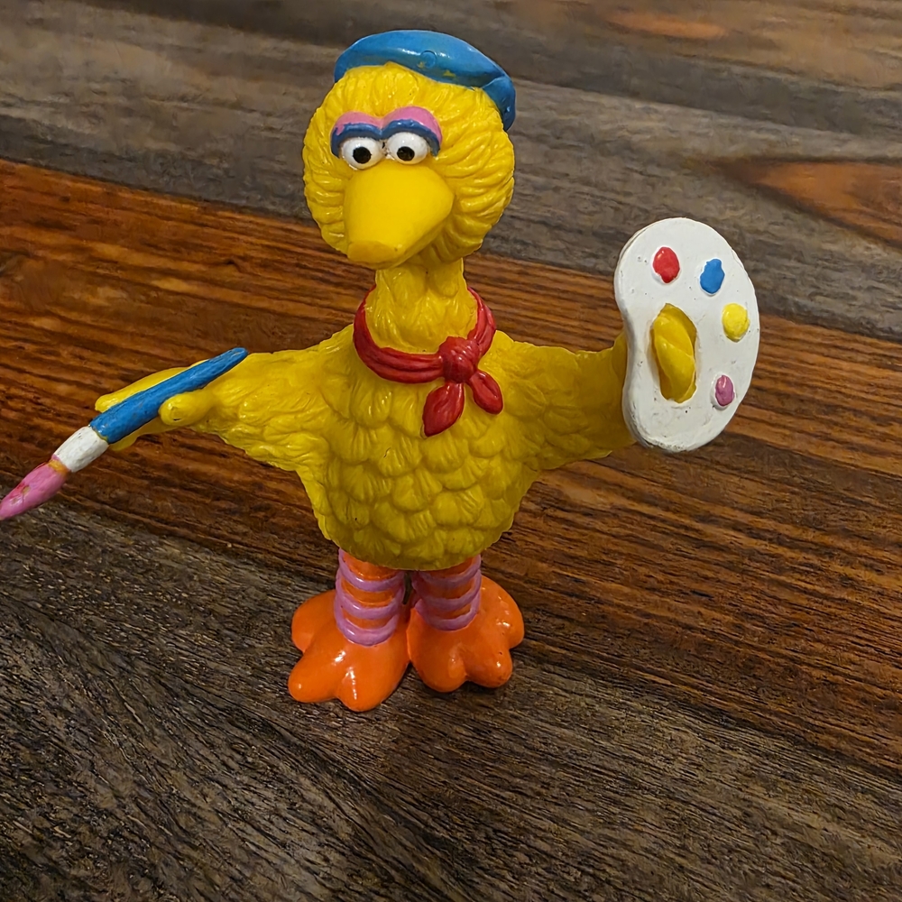 Vintage Big Bird Artist Figurine Sesame Street PVC Toy 1997